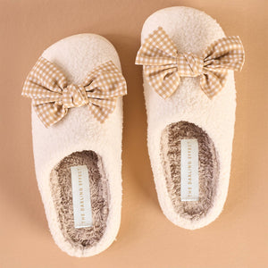 Fuzzy Slippers Bow Maple Gingham