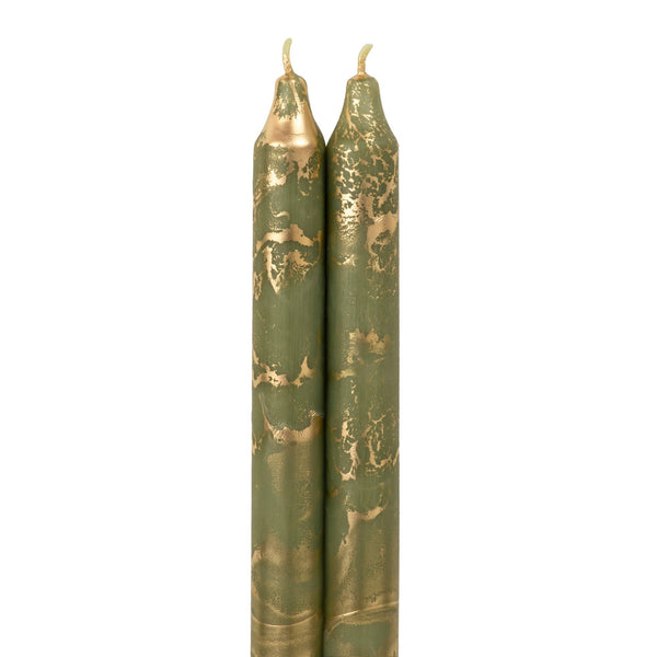 12" Decorative Taper Candles 2pk: Prairie Blue w/ Gold