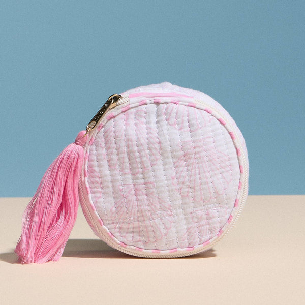 Pink Quilted Seashell Round Coin Pouch