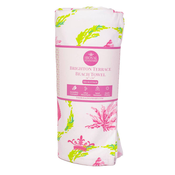 Brighton Terrace Beach Towel   Pink Lilly/Lime   34x70