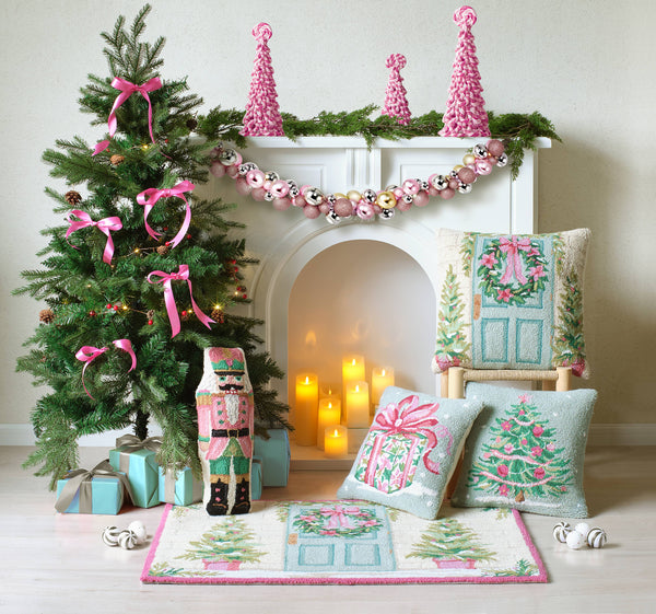 Pink & Green Christmas Tree Hook Pillow