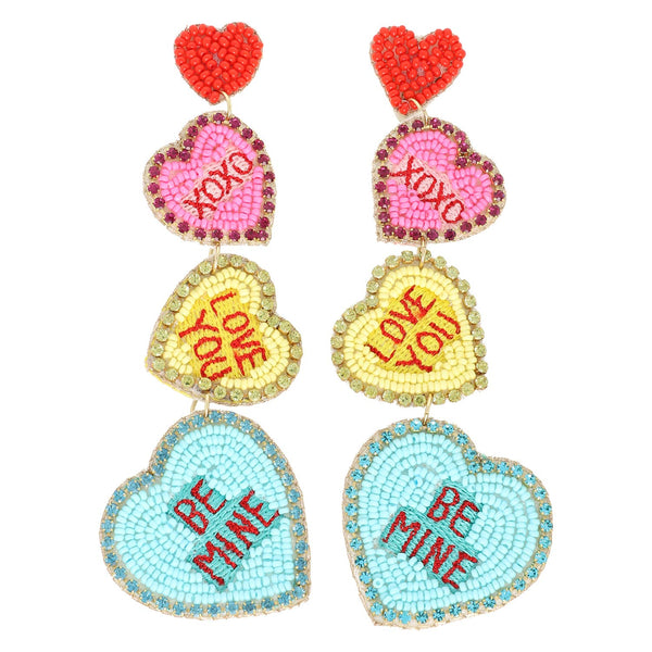 XOXO Love You Be Mine Conversation Hearts Dangle Earrings: Pink