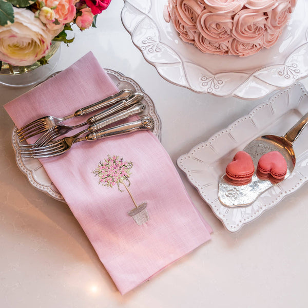 Pink Topiary Linen Towel: Citron