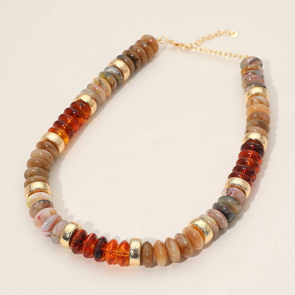 Chunky Resin Disc Beaded Necklace: Gold Gray