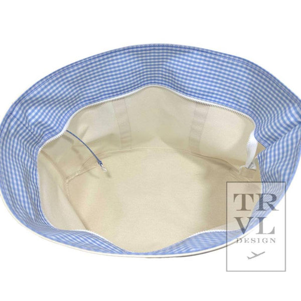 TRVL Maxi Tote - Coated Canvas Large Natural With Gingham Sky