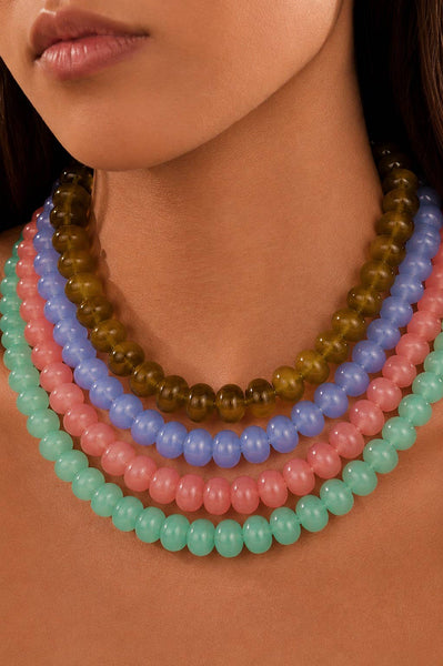 Chunky Beaded Natural Swirl Statement Necklace  Olive