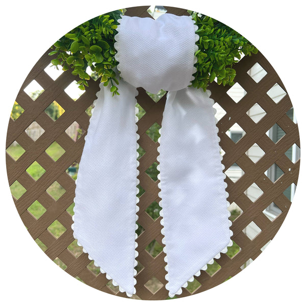 White Cotton Pique Sash with Trim: 44 inches / White