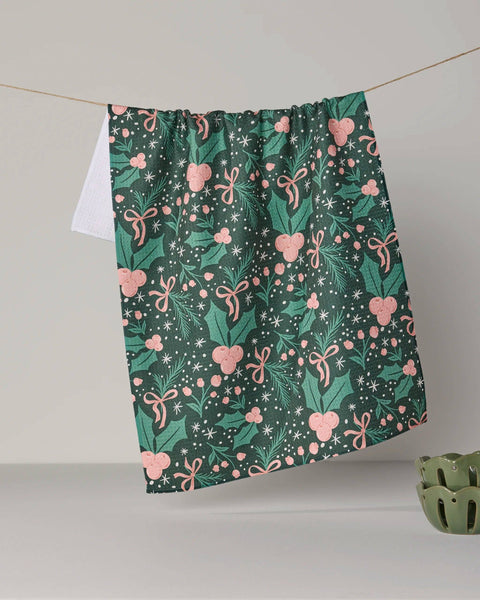 Sugarplum Florals Tea Towel - Holiday 2026: Ivory