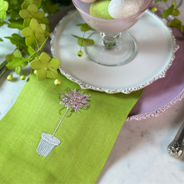 Pink Topiary Linen Towel: Citron