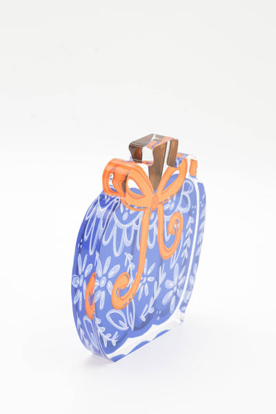 Blue Chinoiserie Pumpkin with Bow Acrylic Shelf Sitter