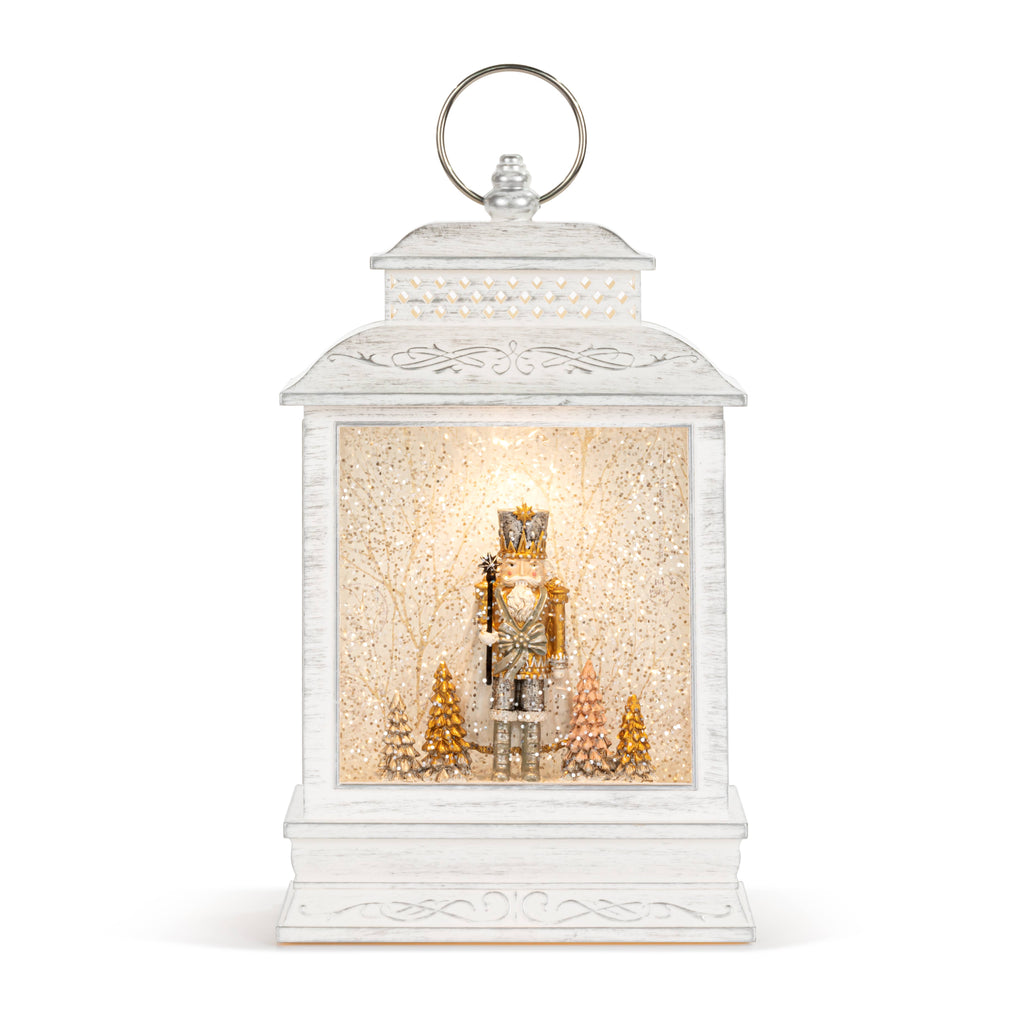 Nutcracker with Trees Lit Musical White USB Snow Globe Lantern - Thumbnail 3