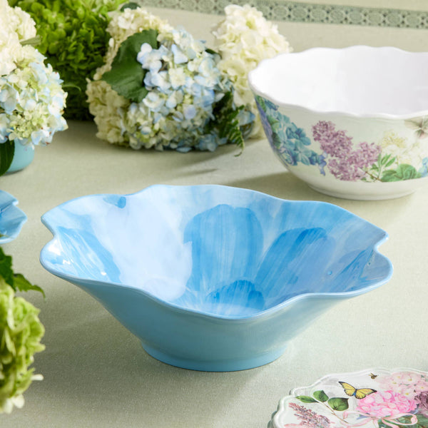 Wildflower Blue Melamine  3-D Floral Deep Bowl 14.5in