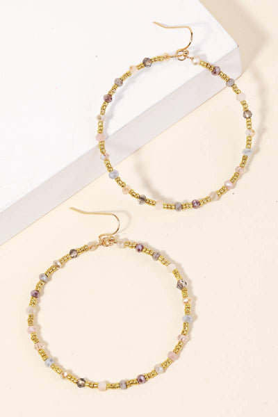 Seed Beaded Circle Cutout Earrings:
