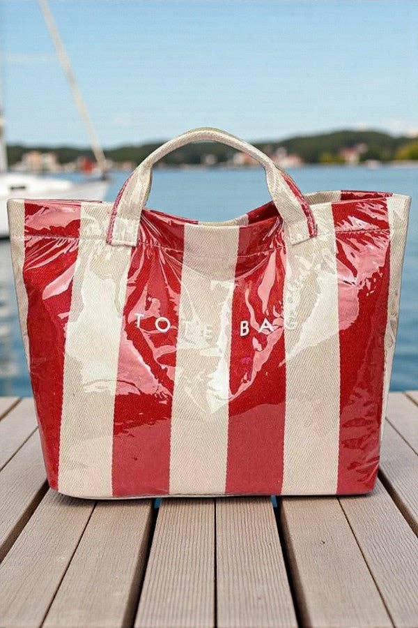 Red and Beige Striped TOTE BAG
