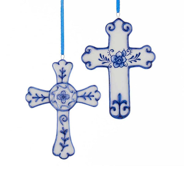 4"PORCELAIN DELFT BLUE CROSS ORNAMENT 2A