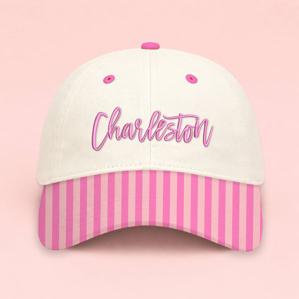 Custom Homewood Embroidered Hat | Pink Stripes: Bold Outline / Rainbow
