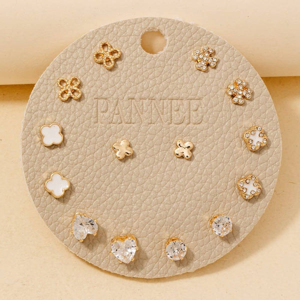 Mixed Pave And Enamel Clover Stud Earrings Set: MWHG2