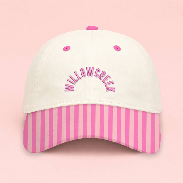 Custom Homewood Embroidered Hat | Pink Stripes: Bold Outline / Rainbow