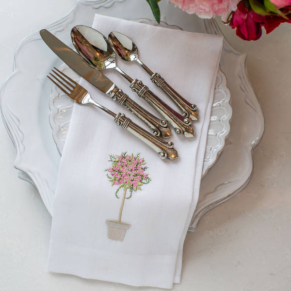 Pink Topiary Linen Towel: Citron