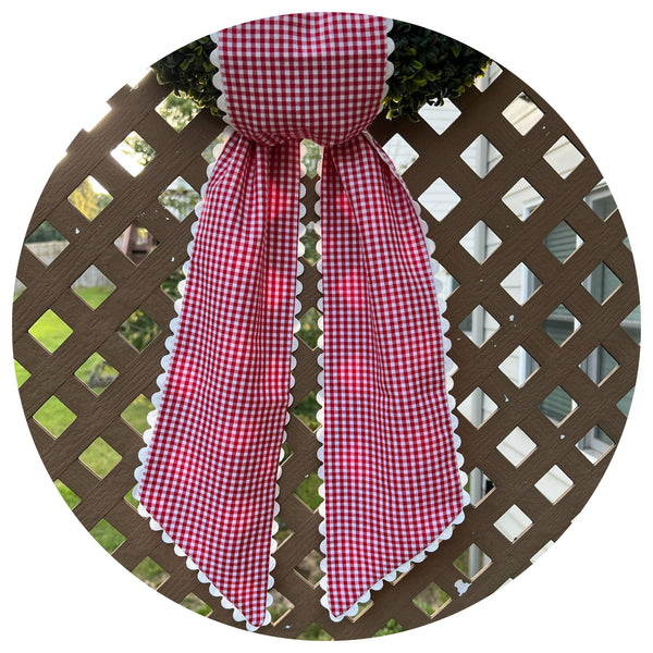 Custom Gingham Sashes with Trim: Black with Orange Trim 54"
