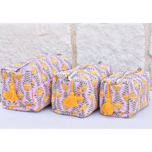 Quilted Cosmetic Pouch Pink (Set of 3)