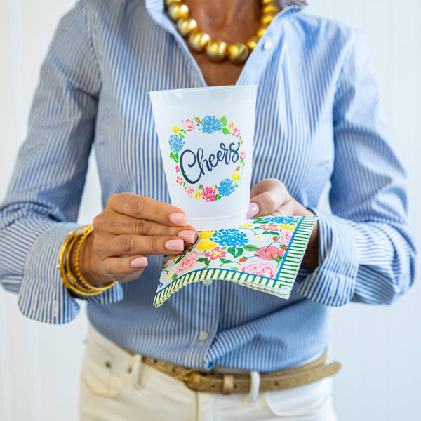 Strawberry Floral "Cheers" Shatterproof Cups