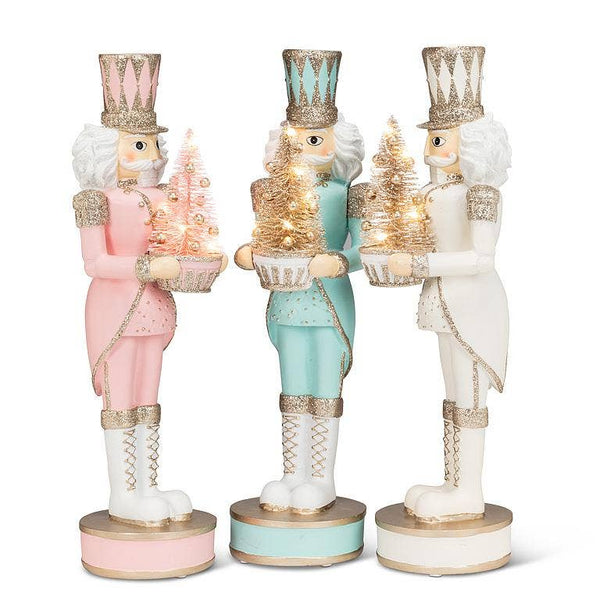 Blue Nutcracker with LED Tree-15"H