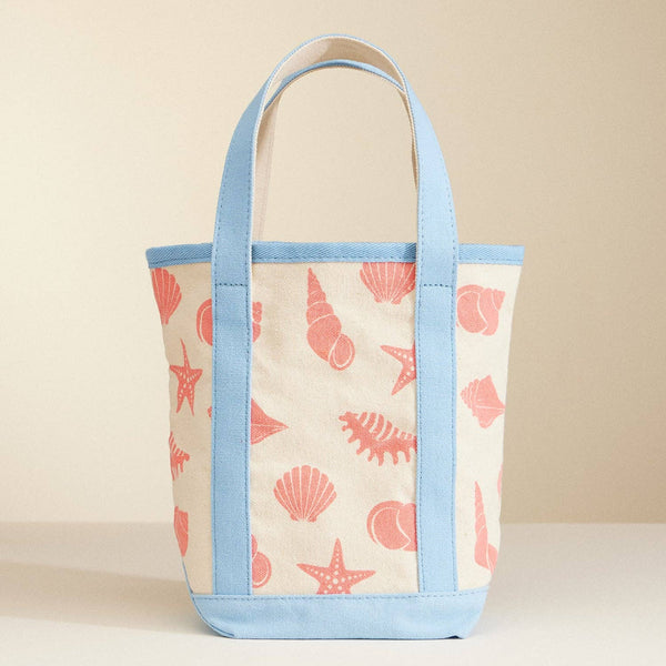 Canvas Tote Bag with Seashell Print: Pink