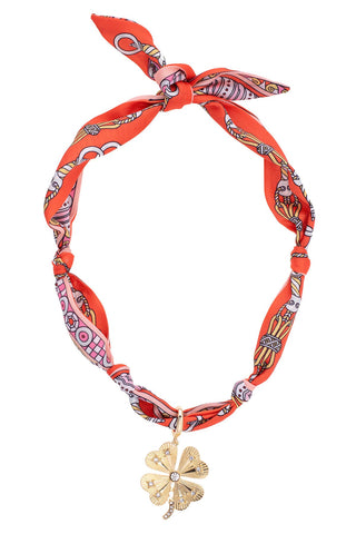 Clover Scarf Necklace in Coral/Light Pink/White