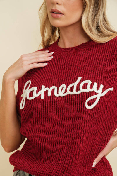 'GAMEDAY" EMBROIDERED SLEEVELESS SWEATER VEST: Burnt Orange