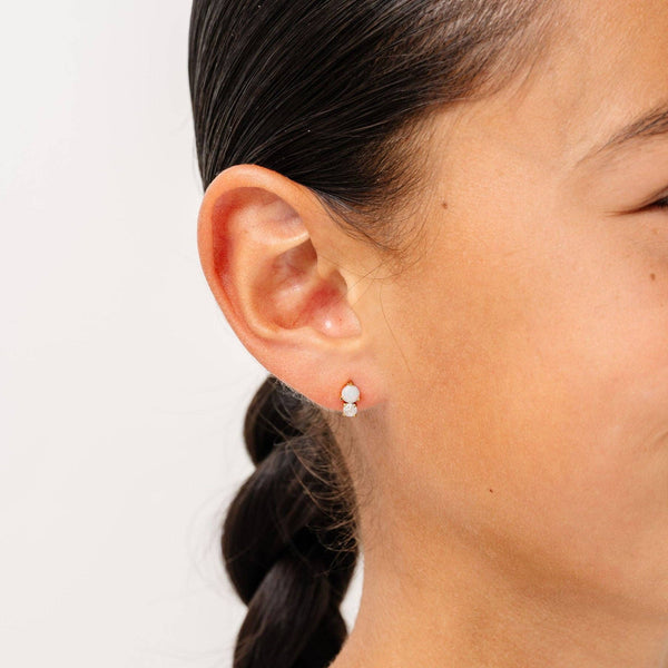 Opal Dual Stud Earrings - Hypoallergenic, Flat Back, Girl : Pair