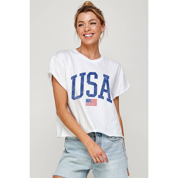 USA VINTAGE VINTAGE GRAPHIC CROP TOP: CRIMSON