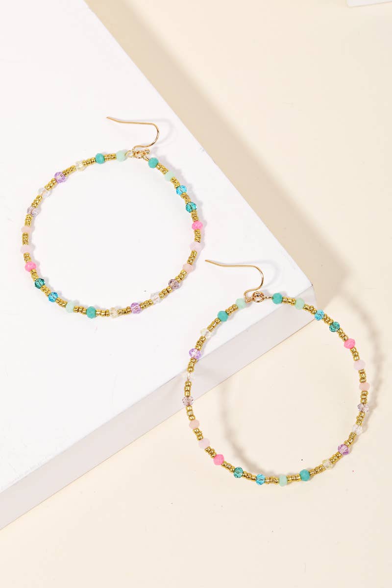 Seed Beaded Circle Cutout Earrings: