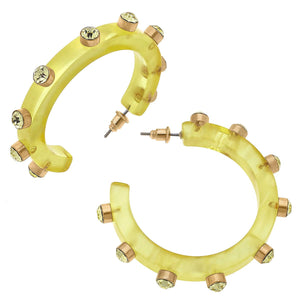 Renee Resin and Rhinestone Hoop Earrings: Yellow