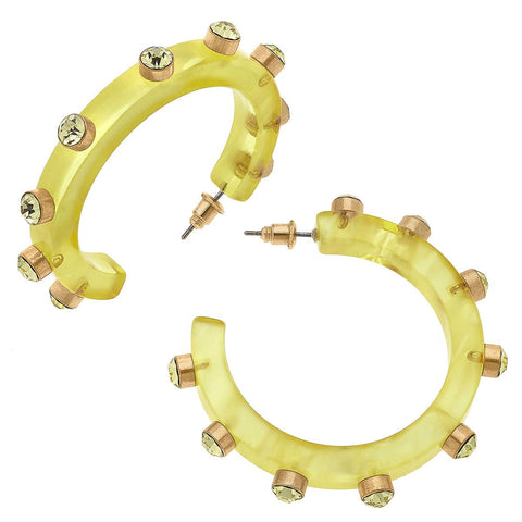 Renee Resin and Rhinestone Hoop Earrings: Yellow
