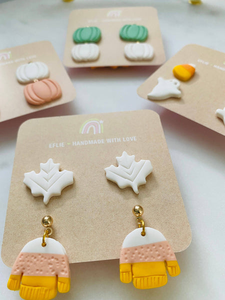 Halloween Stud Earrings White peach pumpkin