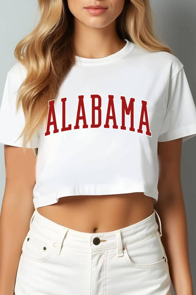 ALABAMA PUFF GRAPHIC SHORT CROP TOP: PEACH