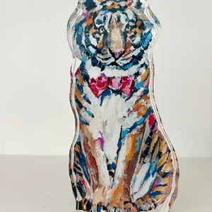 Auburn Tiger with Bow Acrylic Block