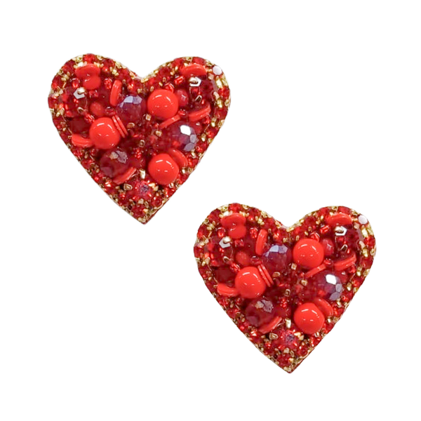 Sweetheart Stud Earrings | Red