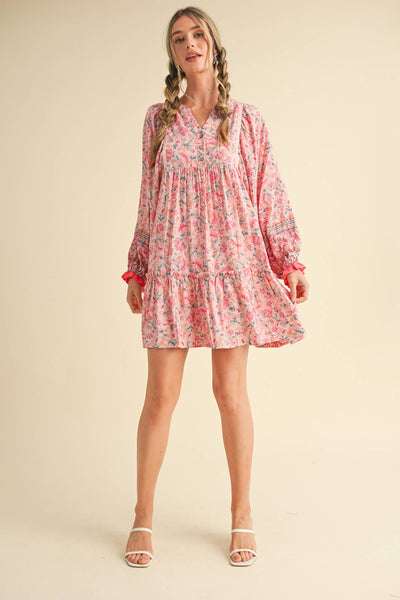 EXCLUSIVE PRINT PUFF SLEEVE TIERED BABYDOLL DRESS Camel Multi Paisley
