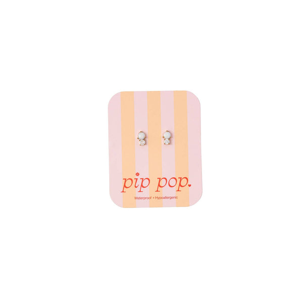 Opal Dual Stud Earrings - Hypoallergenic, Flat Back, Girl : Pair