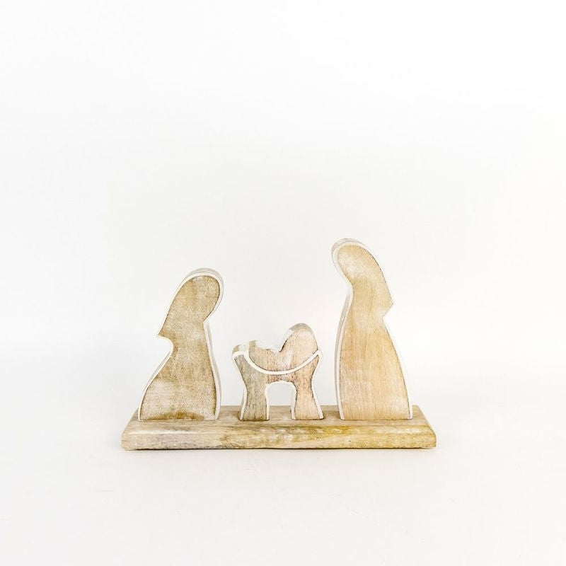 Thick Natural Wood Cutout Nativity Shelf Sitter