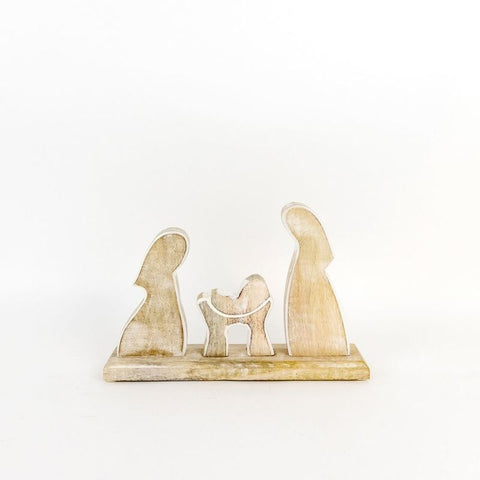Thick Natural Wood Cutout Nativity Shelf Sitter