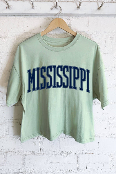 MISSISSIPPI PUFF GRAPHIC LONG CROP TOP: MAUVE