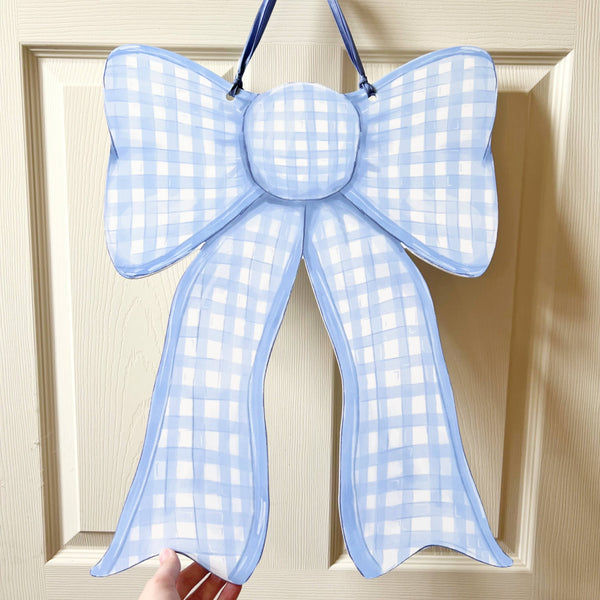 Blue Gingham Bow Door Hanger - New Baby Coquette Trend