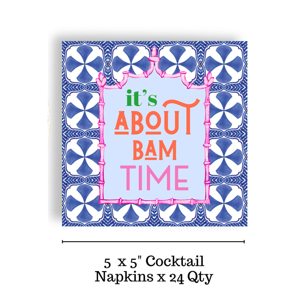 Mahjong "It's About Bam Time" Blue Tile 24ct Cocktail Napkin