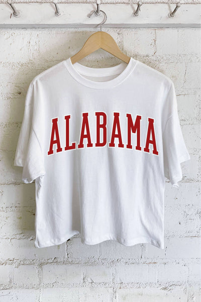 ALABAMA PUFF GRAPHIC LONG CROP TOP: White