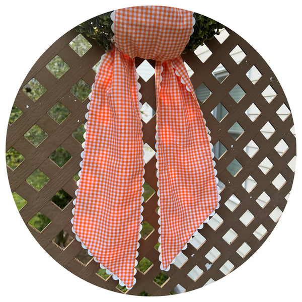 Custom Gingham Sashes with Trim: Black with Orange Trim 54"