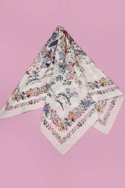 LARGE FLORAL PRINT BANDANA SCARF Off White
