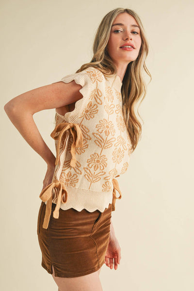 MOCK NECK FLORAL SWEATER VEST CROWN BLUE
